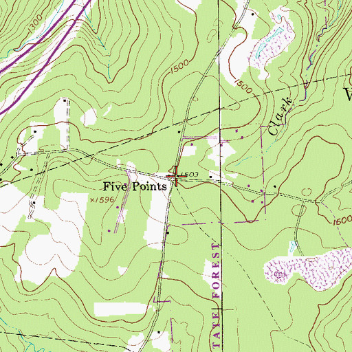 Topographic Map of Five Points School, PA