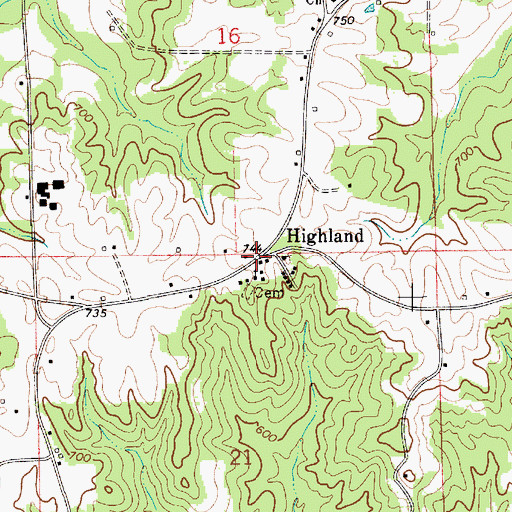 Topographic Map of Highland, AL