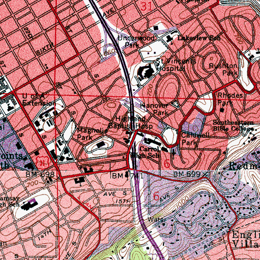 Topographic Map of Highland Baptist Hospital, AL