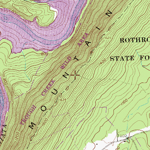 Topographic Map of Trough Creek Wild Area, PA