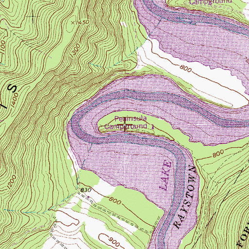 Topographic Map of Peninsula Campground, PA