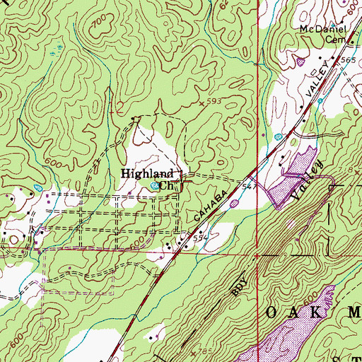 Topographic Map of Highland Church, AL