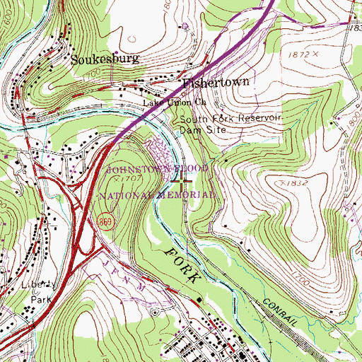 Topographic Map of Johnstown Flood National Memorial, PA