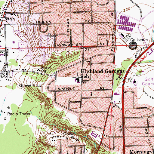 Topographic Map of Highland Gardens Elementary School, AL