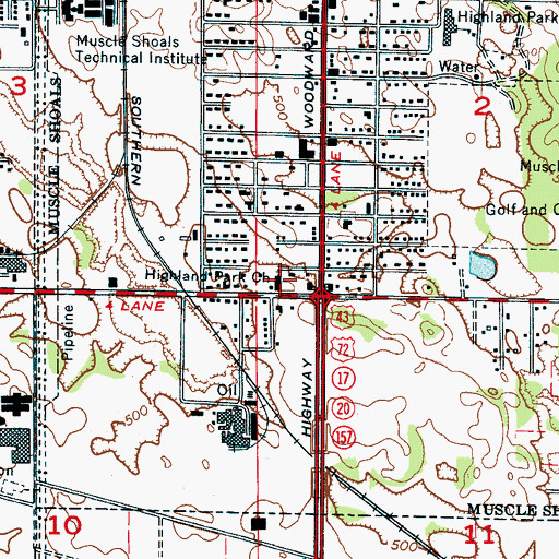 Topographic Map of Highland Park Church, AL