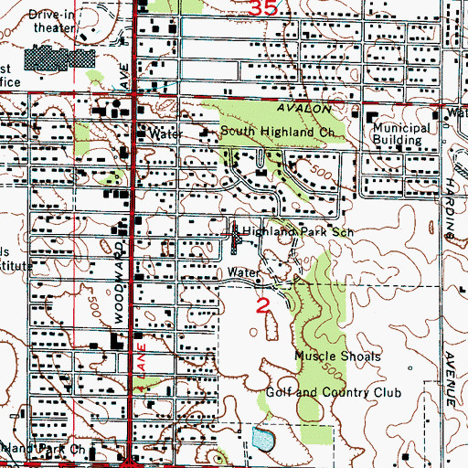 Topographic Map of Highland Park School, AL