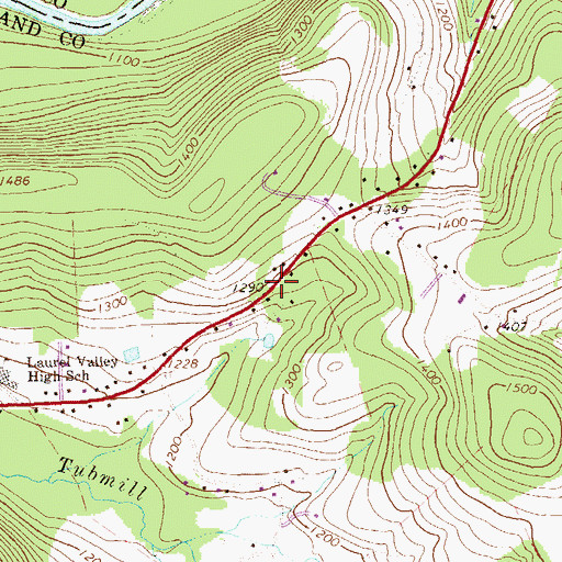 Topographic Map of Tubmill School, PA