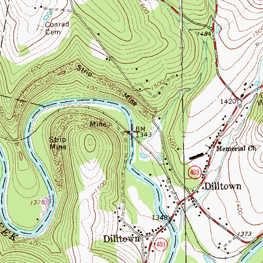Topographic Map of Scottglen Station, PA