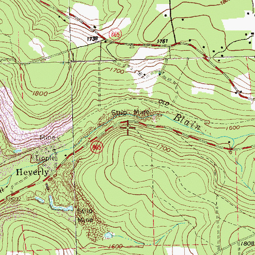Topographic Map of Heverly, PA