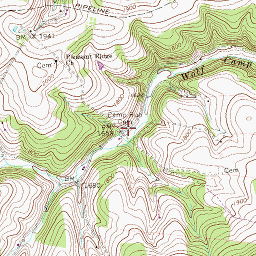 Topographic Map of Camp Run Church (historical), PA