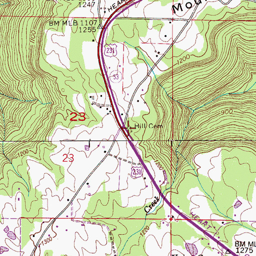 Topographic Map of Hill Cemetery, AL