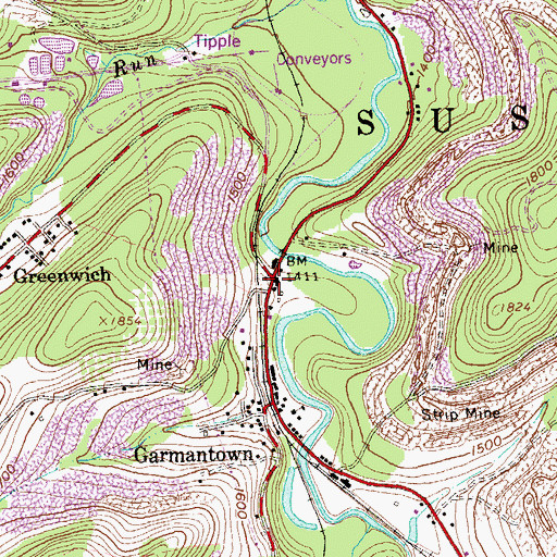 Topographic Map of Garmans Mills, PA
