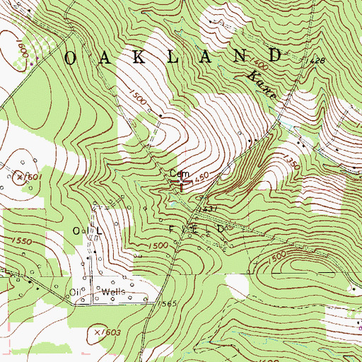 Topographic Map of Oakland Church, PA