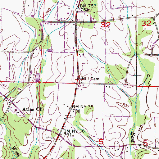 Topographic Map of Hill Cemetery, AL