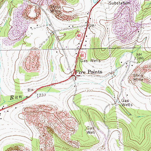 Topographic Map of Five Points School, PA