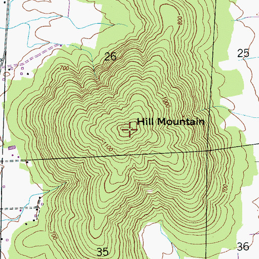 Topographic Map of Hill Mountain, AL