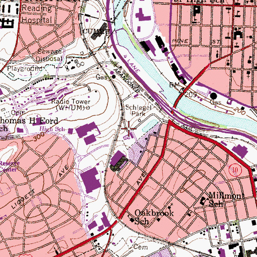 Topographic Map of Holy Name High School, PA