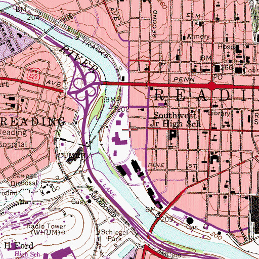 Topographic Map of Reading Area Community College, PA