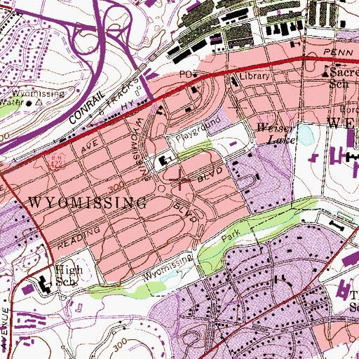 Topographic Map of West Wyomissing Elementary School, PA