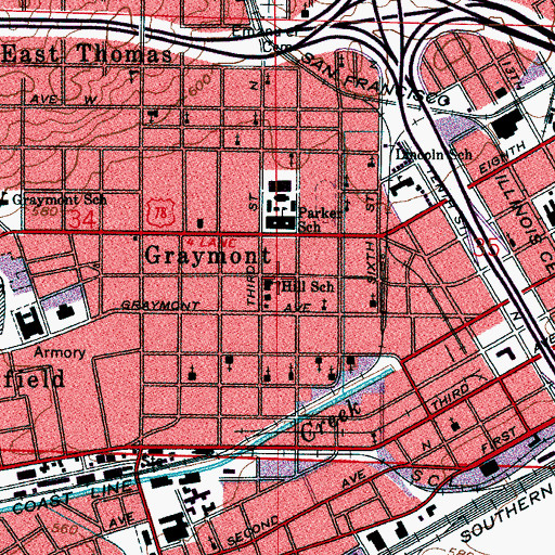Topographic Map of Hill Elementary School, AL