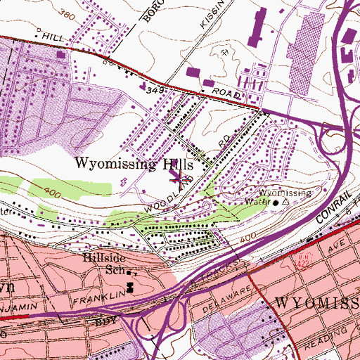 Topographic Map of Wyomissing Hills Elementary School, PA
