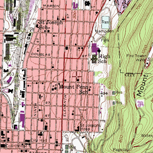Topographic Map of Thirteenth and Green Streets Elementary School, PA