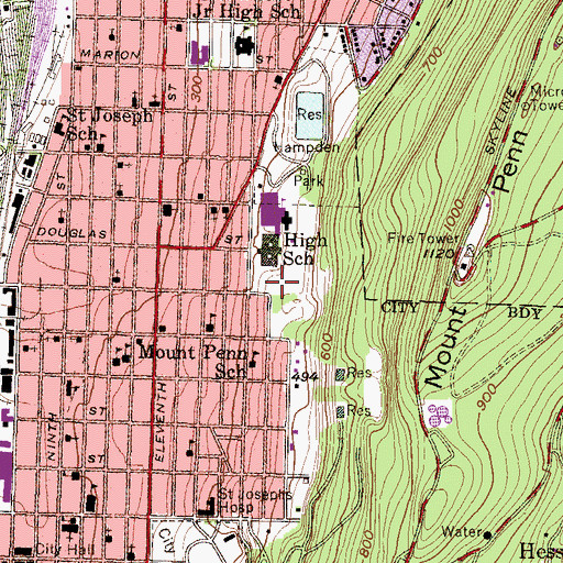 Topographic Map of Reading Senior High School, PA