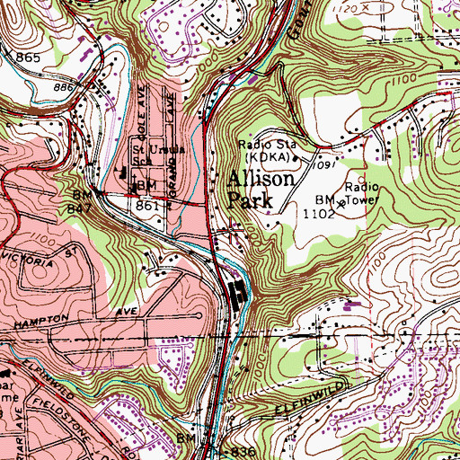 Topographic Map of Allison Park, PA
