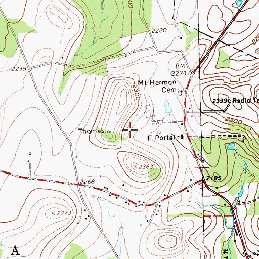 Topographic Map of Thomas, PA