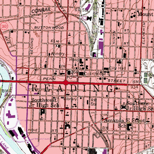 Topographic Map of Penn Square Mall, PA
