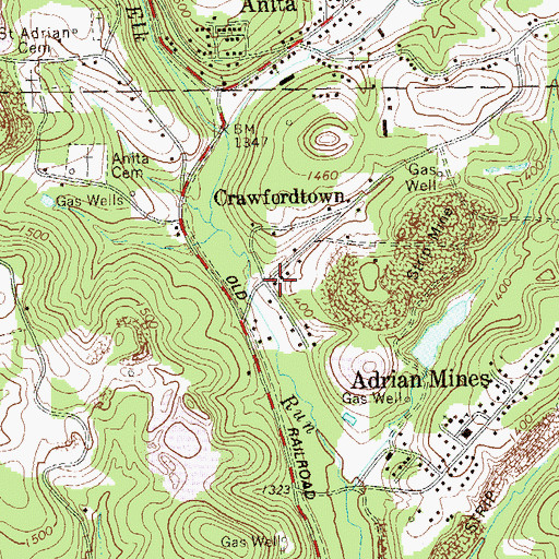 Topographic Map of Crawfordtown Delancey Post Office (historical), PA