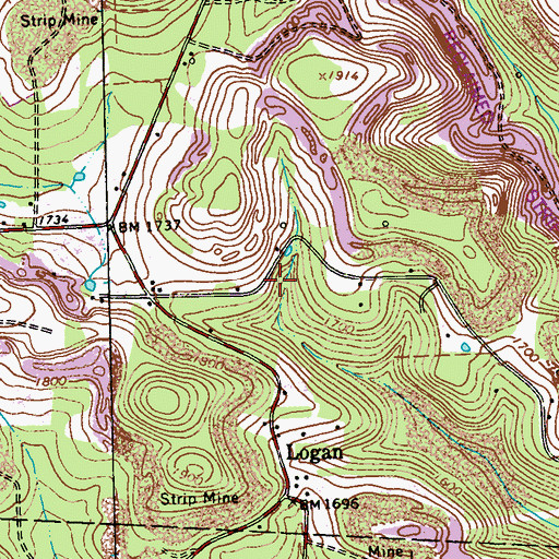 Topographic Map of Rowley School (historical), PA