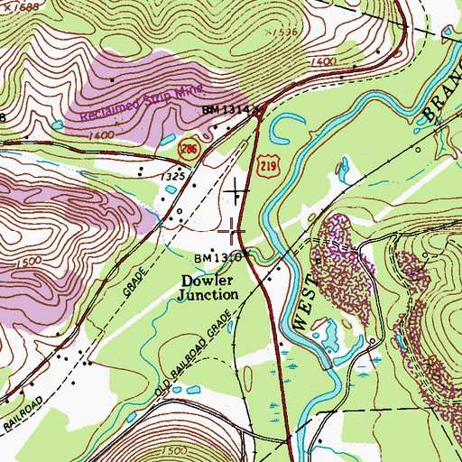 Topographic Map of Cush Creek School, PA