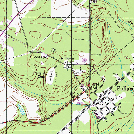 Topographic Map of Hillcrest Cemetery, AL