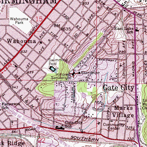 Topographic Map of Hill Crest Behavioral Health Services, AL