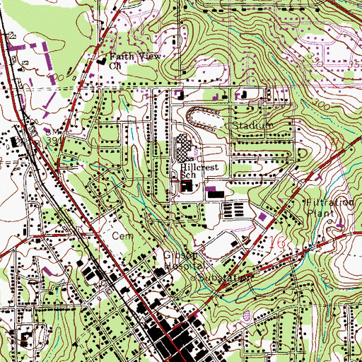 Topographic Map of Hillcrest School, AL