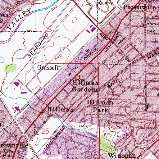Topographic Map of Hillman Gardens, AL