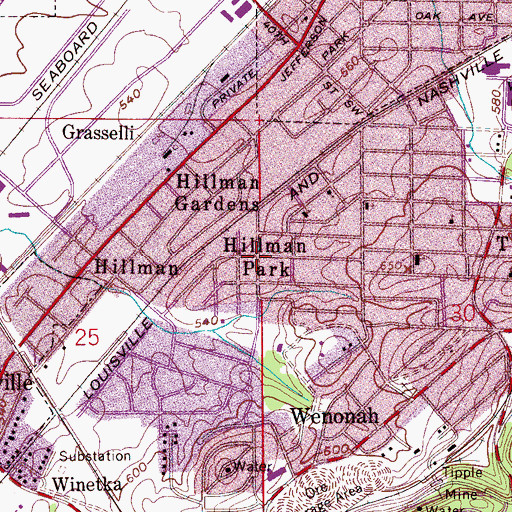Topographic Map of Hillman Park, AL