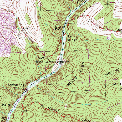 Topographic Map of Slippery Rock Creek Gorge, PA
