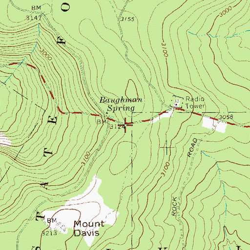 Topographic Map of Baughman Rocks, PA