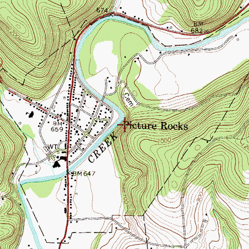 Topographic Map of Picture Rocks, PA