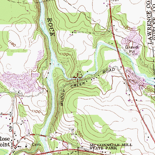 Topographic Map of Grant City Falls, PA