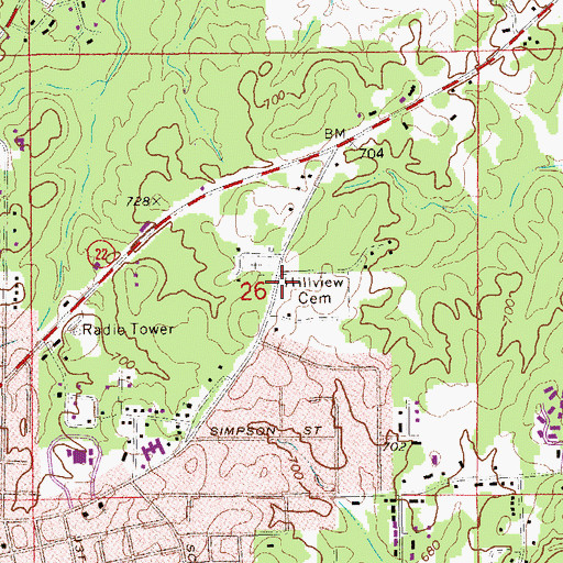 Topographic Map of Hillview Cemetery, AL