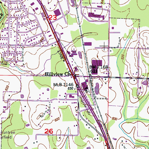 Topographic Map of Hilview Church, AL
