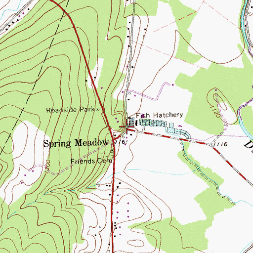 Topographic Map of Spring Meadow Spring, PA