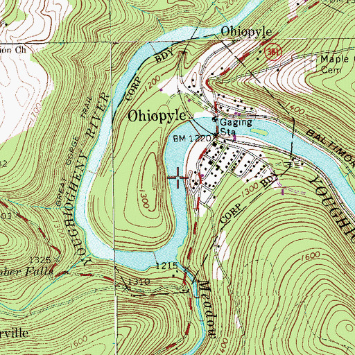 Topographic Map of Ohiopyle Falls, PA