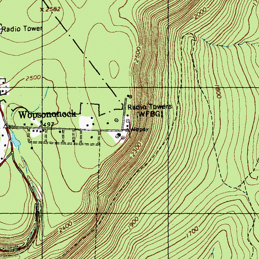 Topographic Map of Wopsononock Lookout, PA