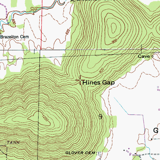 Topographic Map of Hines Gap, AL