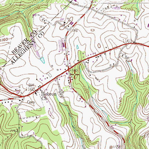 Topographic Map of Cork, PA