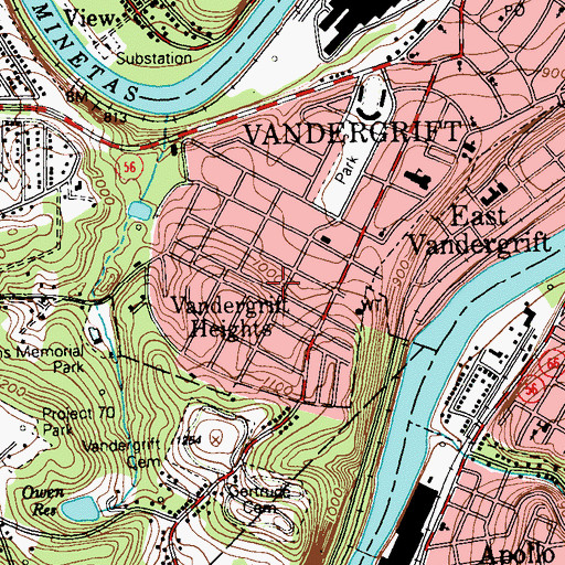 Topographic Map of Vandergrift Heights, PA